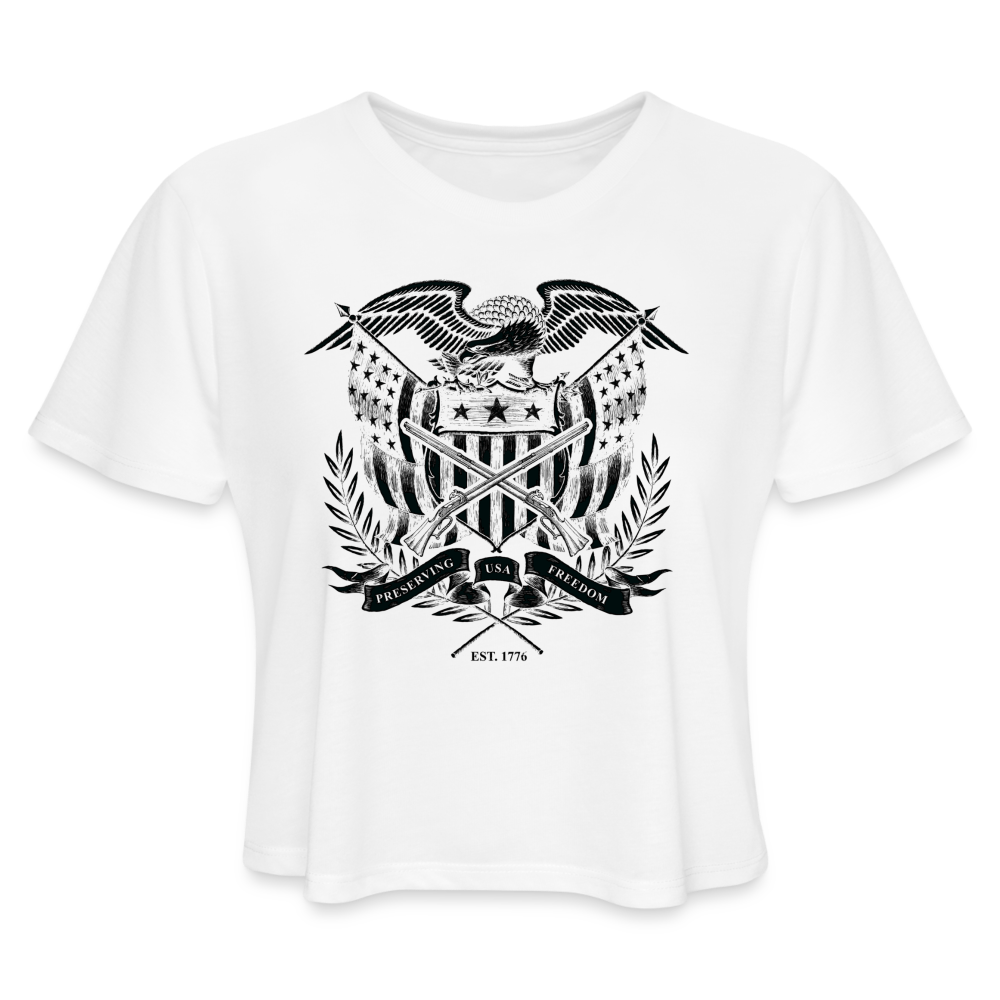 Cropped Muskets, Eagle, Flag & Freedom - white